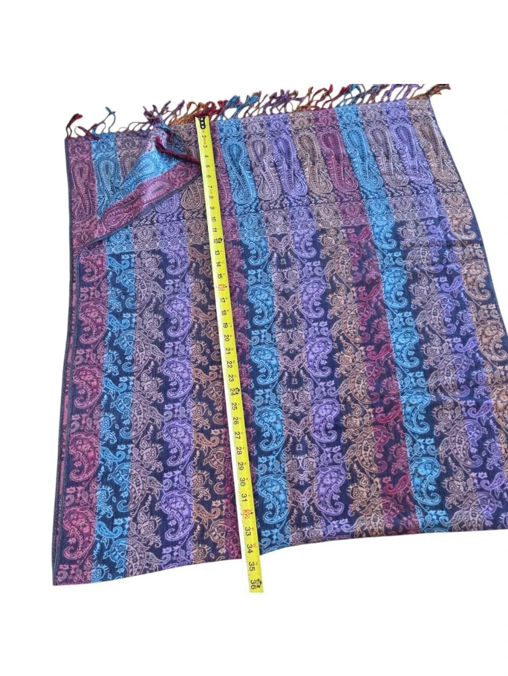 Paisley Pashmina Wrap Purple Blue 70% Pashmina 30% Silk Scarf XL Shawl + Fringe
